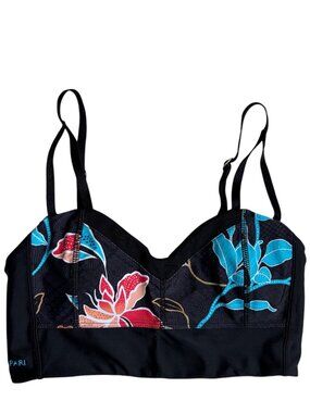 Hapari Longline Bikini Top (Black Floral) - Small